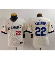 Youth Los Angeles Dodgers #22 Clayton Kershaw Number Cream 2024 City Connect Limited Stitched Jersey