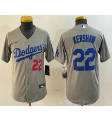 Youth Los Angeles Dodgers #22 Clayton Kershaw Number Grey Stitched Cool Base Nike Jersey