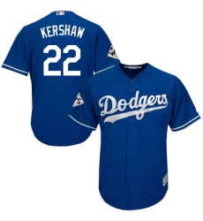 Youth Majestic Los Angeles Dodgers #22 Clayton Kershaw Replica Royal Blue Alternate 2017 World Series Bound Cool Base MLB Jersey