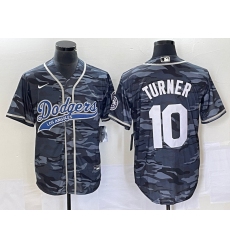 Men's Los Angeles Dodgers #10 Justin Turner Grey Camo Cool Base Stitched Baseball Jersey1