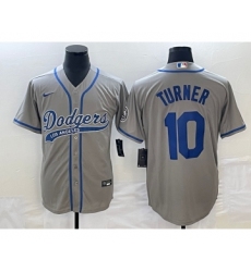 Men's Los Angeles Dodgers #10 Justin Turner Grey Cool Base Stitched Baseball Jersey1