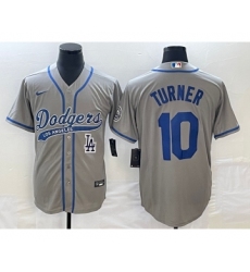 Men's Los Angeles Dodgers #10 Justin Turner Grey Cool Base Stitched Baseball Jersey