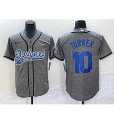 Men's Los Angeles Dodgers #10 Justin Turner Grey Gridiron Cool Base Stitched Baseball Jersey