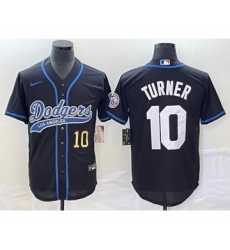 Men's Los Angeles Dodgers #10 Justin Turner Number Black Cool Base Stitched Baseball Jersey