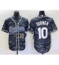 Men's Los Angeles Dodgers #10 Justin Turner Number Grey Camo Cool Base Stitched Baseball Jersey