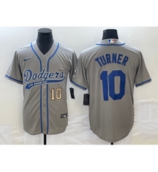 Men's Los Angeles Dodgers #10 Justin Turner Number Grey Cool Base Stitched Baseball Jersey