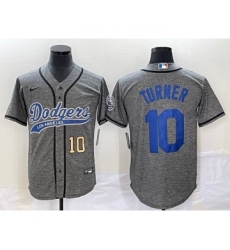 Men's Los Angeles Dodgers #10 Justin Turner Number Grey Gridiron Cool Base Stitched Baseball Jersey