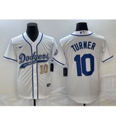 Men's Los Angeles Dodgers #10 Justin Turner Number White Cool Base Stitched Baseball Jersey