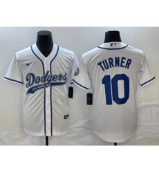 Men's Los Angeles Dodgers #10 Justin Turner White Cool Base Stitched Baseball Jersey1