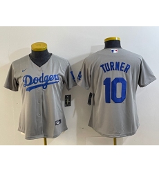 Women's Los Angeles Dodgers #10 Justin Turner Grey Cool Base Stitched Nike Jersey