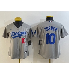 Women's Los Angeles Dodgers #10 Justin Turner Number Grey Cool Base Stitched Nike Jersey