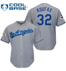 Men's Majestic Los Angeles Dodgers #32 Sandy Koufax Replica Grey Road 2017 World Series Bound Cool Base MLB Jersey