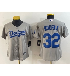 Women's Los Angeles Dodgers #32 Sandy Koufax Grey Cool Base Stitched Jersey