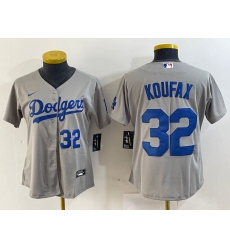 Women's Los Angeles Dodgers #32 Sandy Koufax Number Grey Cool Base Stitched Jerseys