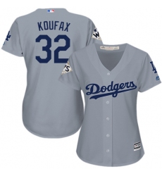 Women's Majestic Los Angeles Dodgers #32 Sandy Koufax Replica Grey Road 2017 World Series Bound Cool Base MLB Jersey