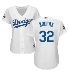 Women's Majestic Los Angeles Dodgers #32 Sandy Koufax Replica White Home 2017 World Series Bound Cool Base MLB Jersey