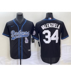 Men's Los Angeles Dodgers #34 Fernando Valenzuela Black Cool Base Stitched Baseball Jersey1