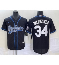 Men's Los Angeles Dodgers #34 Fernando Valenzuela Black Cool Base Stitched Baseball Jersey