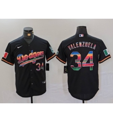 Men's Los Angeles Dodgers #34 Fernando Valenzuela Black Rainbow Mexico Cool Base Stitched Jersey