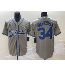 Men's Los Angeles Dodgers #34 Fernando Valenzuela Grey Cool Base Stitched Baseball Jersey1