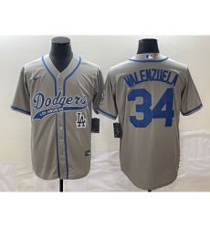 Men's Los Angeles Dodgers #34 Fernando Valenzuela Grey Cool Base Stitched Baseball Jersey