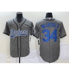 Men's Los Angeles Dodgers #34 Fernando Valenzuela Grey Gridiron Cool Base Stitched Baseball Jersey