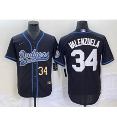 Men's Los Angeles Dodgers #34 Fernando Valenzuela Number Black Cool Base Stitched Baseball Jersey