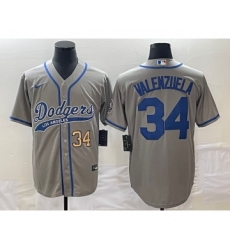 Men's Los Angeles Dodgers #34 Fernando Valenzuela Number Grey Cool Base Stitched Baseball Jersey