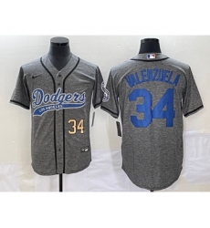 Men's Los Angeles Dodgers #34 Fernando Valenzuela Number Grey Gridiron Cool Base Stitched Baseball Jersey