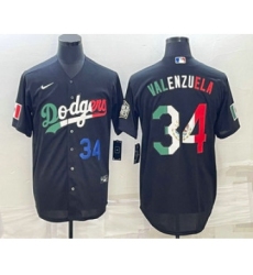 Men's Los Angeles Dodgers #34 Fernando Valenzuela Number Mexico Black Cool Base Stitched Baseball Jerseys