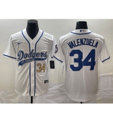 Men's Los Angeles Dodgers #34 Fernando Valenzuela Number White Cool Base Stitched Baseball Jersey