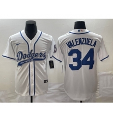 Men's Los Angeles Dodgers #34 Fernando Valenzuela White Cool Base Stitched Baseball Jersey1