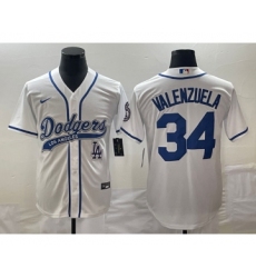 Men's Los Angeles Dodgers #34 Fernando Valenzuela White Cool Base Stitched Baseball Jersey