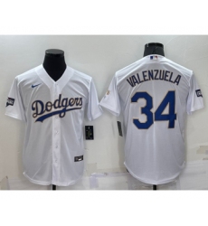 Men's Los Angeles Dodgers #34 Fernando Valenzuela White Gold Championship Stitched MLB Cool Base Nike Jersey