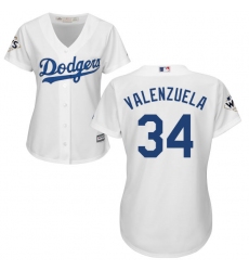 Women's Majestic Los Angeles Dodgers #34 Fernando Valenzuela Authentic White Home 2017 World Series Bound Cool Base MLB Jersey