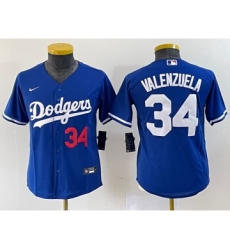 Youth Nike Los Angeles Dodgers #34 Fernando Valenzuela Number Blue Stitched Cool Base Jersey