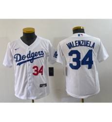 Youth Nike Los Angeles Dodgers #34 Fernando Valenzuela Number White Stitched Cool Base Jersey