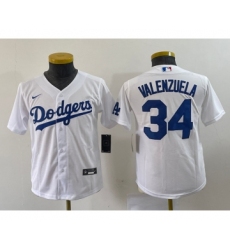 Youth Nike Los Angeles Dodgers #34 Fernando Valenzuela White Stitched Cool Base Jersey