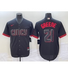 Men's Cincinnati Reds #21 Hunter Greene Black 2023 City Connect Cool Base Stitched Jersey1