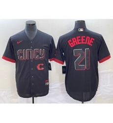 Men's Cincinnati Reds #21 Hunter Greene Black 2023 City Connect Cool Base Stitched Jersey