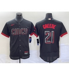 Men's Cincinnati Reds #21 Hunter Greene Black 2023 City Connect Flex Base Stitched Jersey 1 