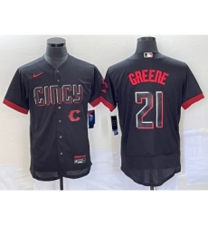 Men's Cincinnati Reds #21 Hunter Greene Black 2023 City Connect Flex Base Stitched Jersey