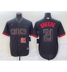 Men's Cincinnati Reds #21 Hunter Greene Number Black 2023 City Connect Cool Base Stitched Jersey1