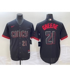 Men's Cincinnati Reds #21 Hunter Greene Number Black 2023 City Connect Cool Base Stitched Jersey2