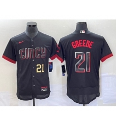 Men's Cincinnati Reds #21 Hunter Greene Number Black 2023 City Connect Flex Base Stitched Jersey 1 -