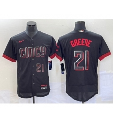 Men's Cincinnati Reds #21 Hunter Greene Number Black 2023 City Connect Flex Base Stitched Jersey 2 