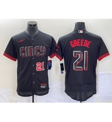 Men's Cincinnati Reds #21 Hunter Greene Number Black 2023 City Connect Flex Base Stitched Jersey