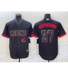 Men's Cincinnati Reds #37 Tyler Stephenson Black 2023 City Connect Cool Base Stitched Jersey1