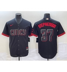 Men's Cincinnati Reds #37 Tyler Stephenson Black 2023 City Connect Cool Base Stitched Jersey