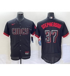 Men's Cincinnati Reds #37 Tyler Stephenson Black 2023 City Connect Flex Base Stitched Jersey 1 